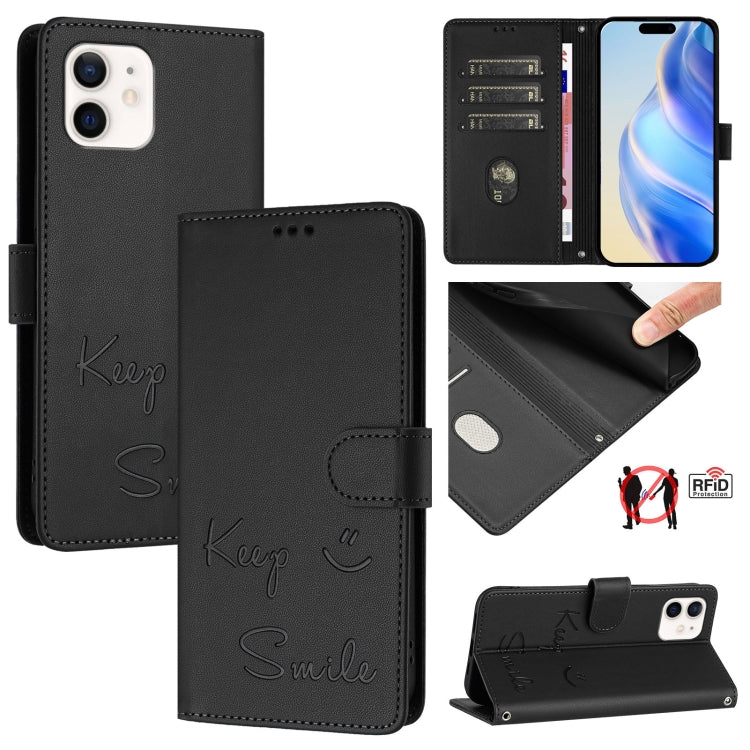 Custodia per telefono in pelle RFID con stampa Smile Embossing, For iPhone 13 mini, For iPhone 12 / 12 Pro, For iPhone 12 Pro Max, For iPhone 12 mini