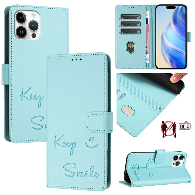 Custodia per telefono in pelle RFID con stampa Smile Embossing, For iPhone 13 mini, For iPhone 12 / 12 Pro, For iPhone 12 Pro Max, For iPhone 12 mini