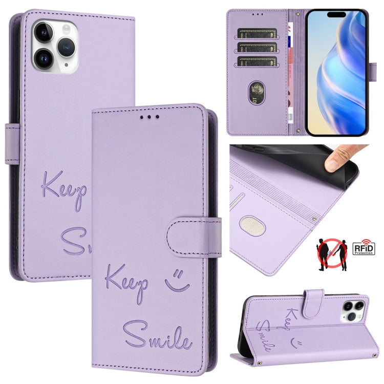 Custodia per telefono in pelle RFID con stampa Smile Embossing, For iPhone 11 Pro Max, For iPhone 11, For iPhone 11 Pro, For iPod Touch 7 / 6 / 5