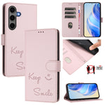 Custodia per telefono in pelle RFID con stampa Smile Embossing, For Samsung Galaxy S26 5G, For Samsung Galaxy S25 Edge 5G, For Samsung Galaxy S25 5G, For Samsung Galaxy S25+ 5G