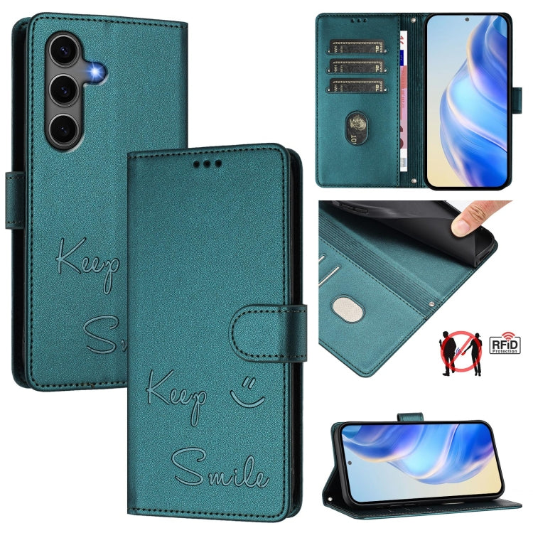 Custodia per telefono in pelle RFID con stampa Smile Embossing, For Samsung Galaxy S26 5G, For Samsung Galaxy S25 Edge 5G, For Samsung Galaxy S25 5G, For Samsung Galaxy S25+ 5G