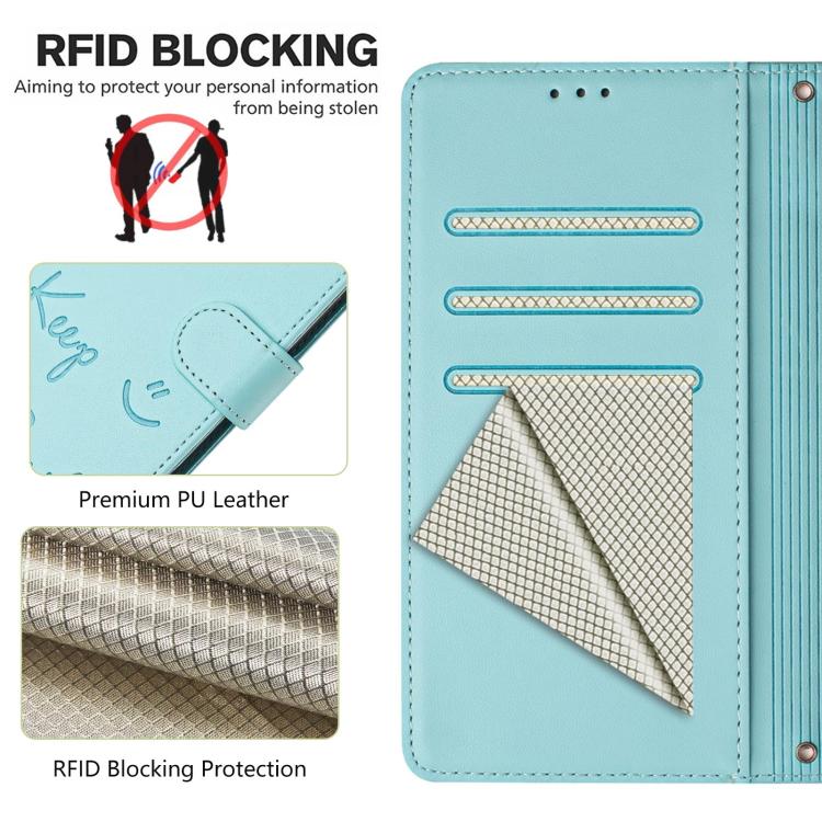 Custodia per telefono in pelle RFID con stampa Smile Embossing, For Samsung Galaxy S26 5G, For Samsung Galaxy S25 Edge 5G, For Samsung Galaxy S25 5G, For Samsung Galaxy S25+ 5G
