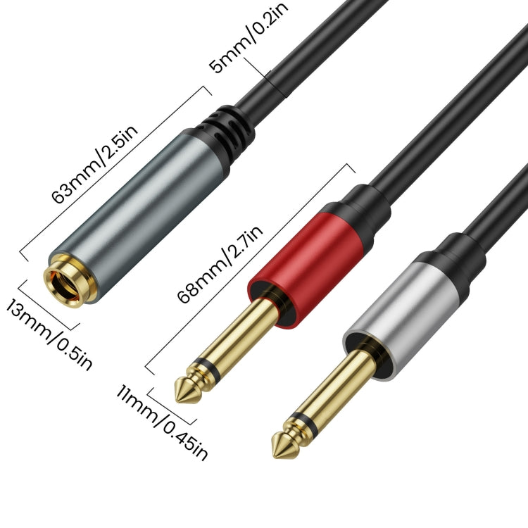 Cavo adattatore audio 6,35 mm TRS femmina a 2 TS maschio