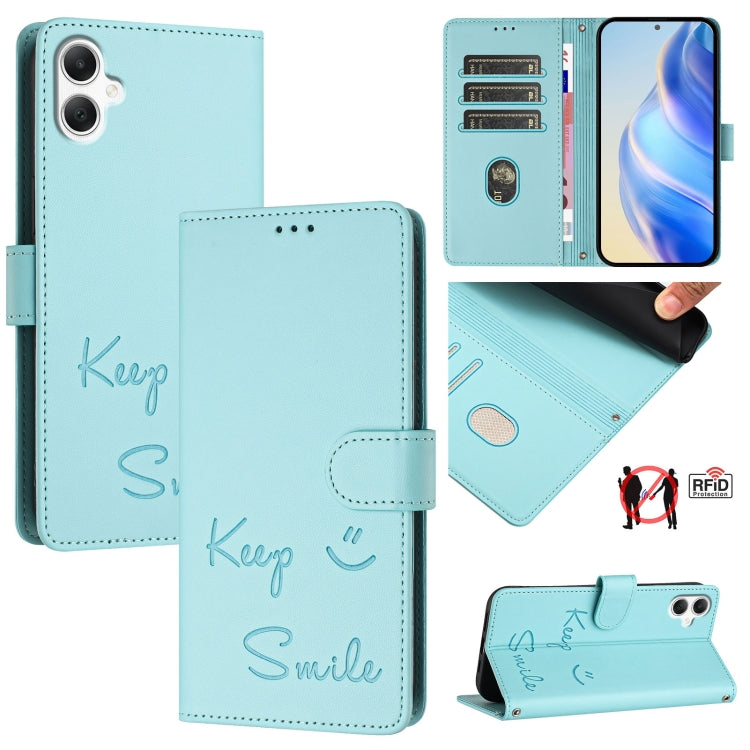 Custodia pelle RFID con stampa Smile per Samsung Galaxy A16 5G, A06 4G, A15 5G /