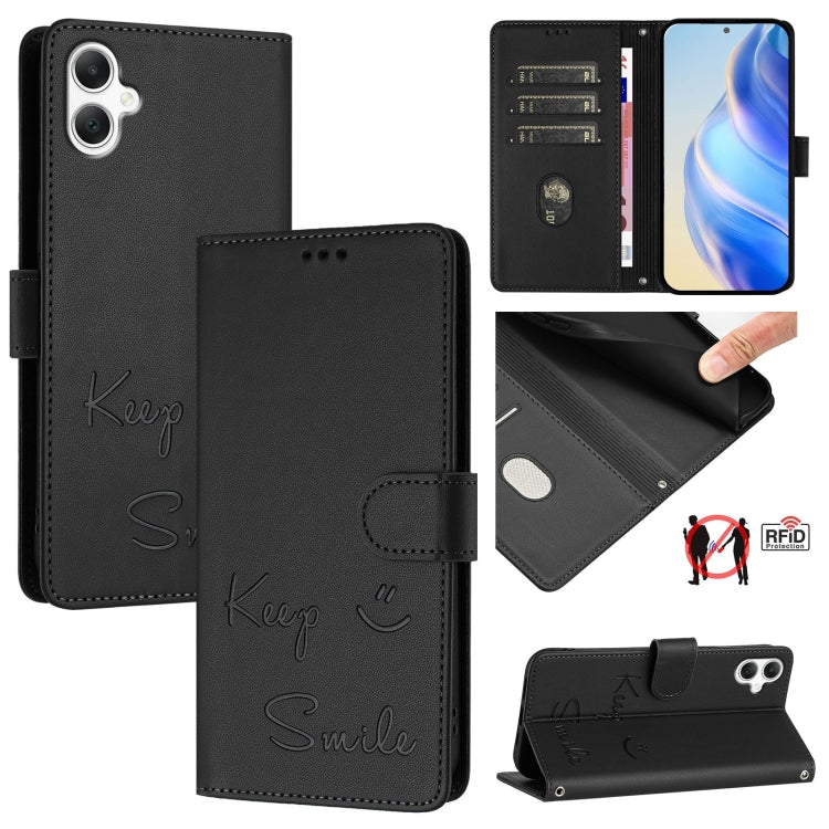 Custodia pelle RFID con stampa Smile per Samsung Galaxy A16 5G, A06 4G, A15 5G /