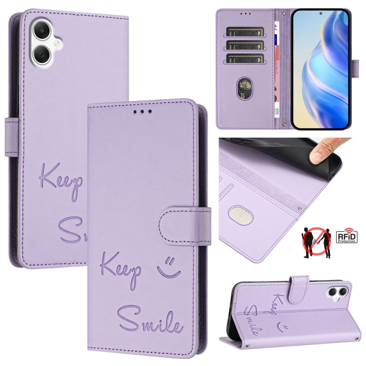 Custodia pelle RFID con stampa Smile per Samsung Galaxy A16 5G, A06 4G, A15 5G /