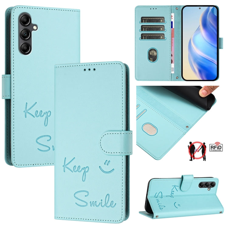 Custodia pelle RFID con stampa Smile per Samsung Galaxy A16 5G, A06 4G, A15 5G /