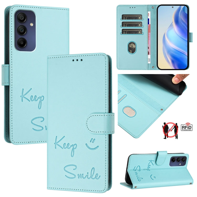 Custodia pelle RFID con stampa Smile per Samsung Galaxy A16 5G, A06 4G, A15 5G /