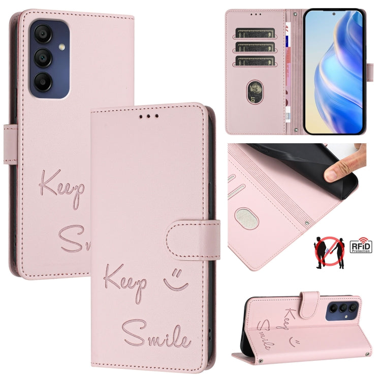 Custodia pelle RFID con stampa Smile per Samsung Galaxy A16 5G, A06 4G, A15 5G /