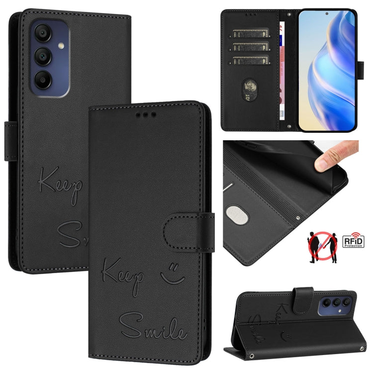 Custodia pelle RFID con stampa Smile per Samsung Galaxy A16 5G, A06 4G, A15 5G /
