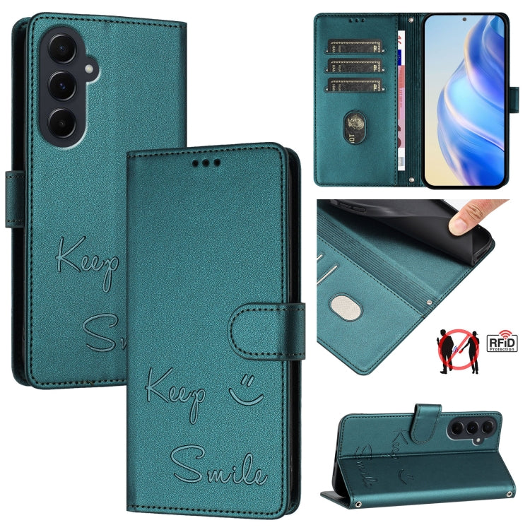 Custodia pelle RFID con stampa Smile per Samsung Galaxy A16 5G, A06 4G, A15 5G /