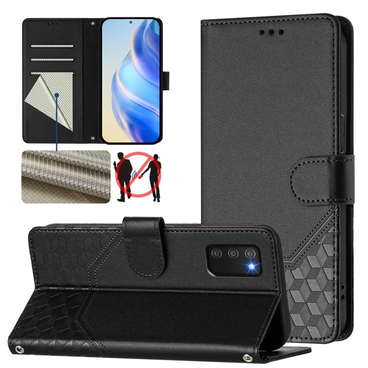 Custodia pelle con stampa a nido d'ape e protezione RFID per Samsung Galaxy A03s