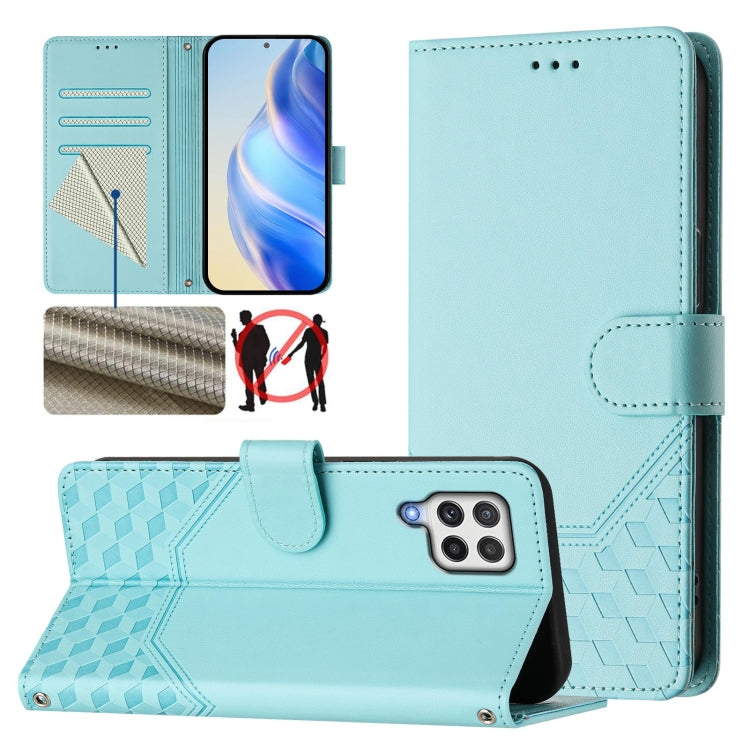 Custodia pelle con stampa a nido d'ape e protezione RFID per Samsung Galaxy A03s