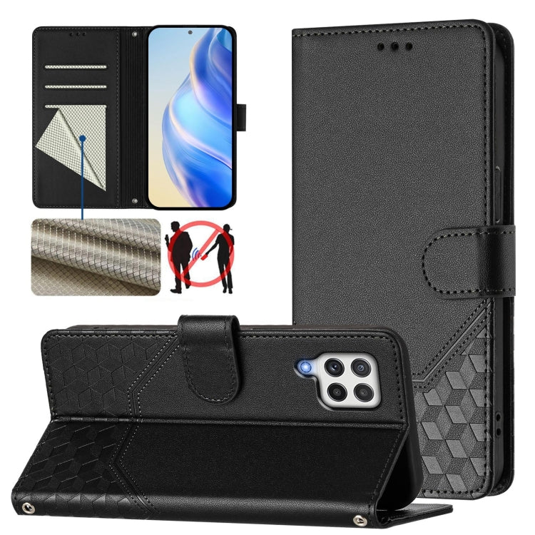 Custodia pelle con stampa a nido d'ape e protezione RFID per Samsung Galaxy A03s