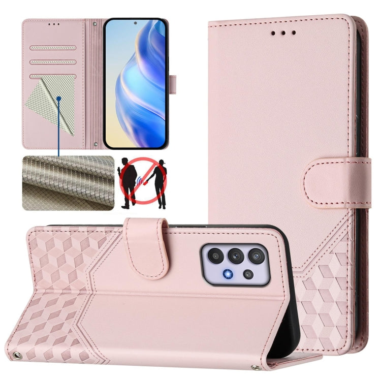 Custodia pelle con stampa a nido d'ape e protezione RFID per Samsung Galaxy A03s