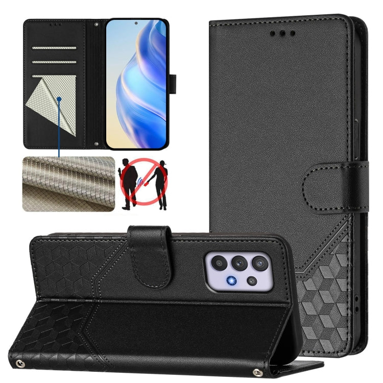 Custodia pelle con stampa a nido d'ape e protezione RFID per Samsung Galaxy A03s