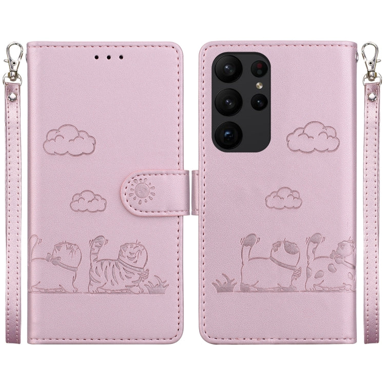 Custodia per telefono in pelle RFID con simpatici gatti, For Samsung Galaxy S24+ 5G, For Samsung Galaxy S24 5G, For Samsung Galaxy S23 FE 5G, For Samsung Galaxy S23 Ultra 5G