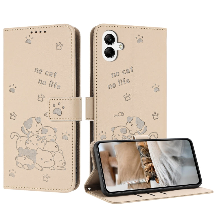 Custodia in pelle per telefono con gattino in rilievo e cordino, For Samsung Galaxy A56 5G, For Samsung Galaxy A36 5G, For Samsung Galaxy A16 5G, For Samsung Galaxy A06 4G
