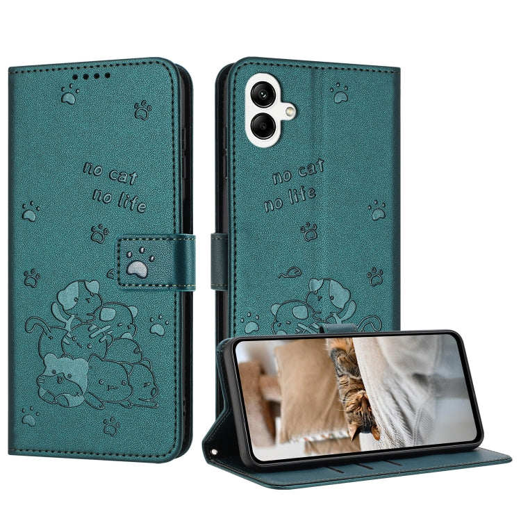 Custodia in pelle per telefono con gattino in rilievo e cordino, For Samsung Galaxy A56 5G, For Samsung Galaxy A36 5G, For Samsung Galaxy A16 5G, For Samsung Galaxy A06 4G