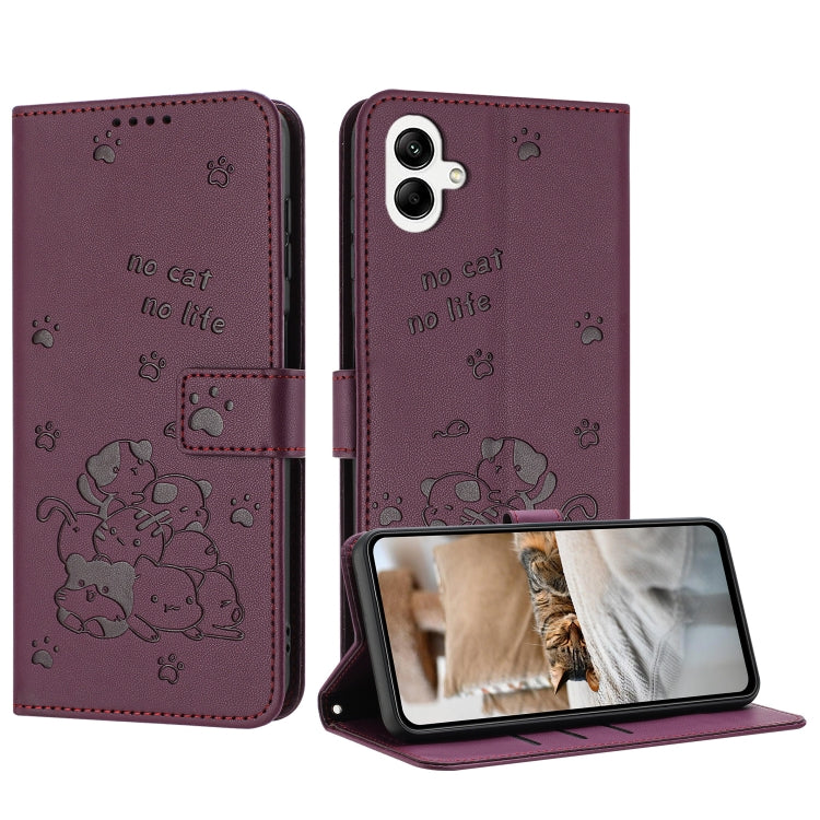 Custodia in pelle per telefono con gattino in rilievo e cordino, For Samsung Galaxy A56 5G, For Samsung Galaxy A36 5G, For Samsung Galaxy A16 5G, For Samsung Galaxy A06 4G