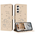 Custodia in pelle per telefono con gattino in rilievo e cordino, For Samsung Galaxy A15 4G / 5G, For Samsung Galaxy A55 5G, For Samsung Galaxy A35 5G, For Samsung Galaxy A05 4G