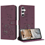 Custodia in pelle per telefono con gattino in rilievo e cordino, For Samsung Galaxy A15 4G / 5G, For Samsung Galaxy A55 5G, For Samsung Galaxy A35 5G, For Samsung Galaxy A05 4G