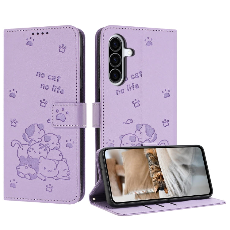 Custodia in pelle per telefono con gattino in rilievo e cordino, For Samsung Galaxy A56 5G, For Samsung Galaxy A36 5G, For Samsung Galaxy A16 5G, For Samsung Galaxy A06 4G