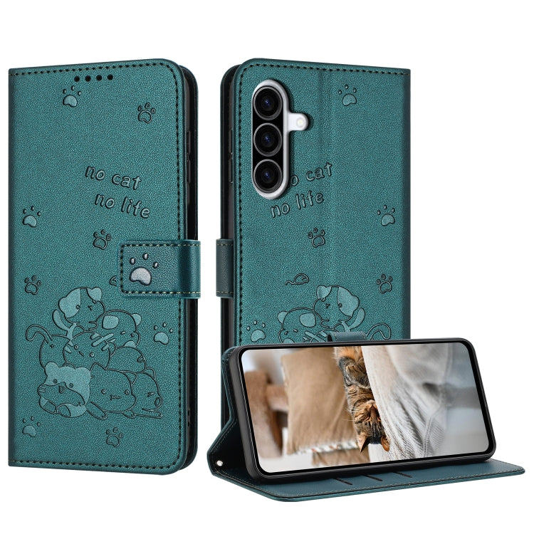 Custodia in pelle per telefono con gattino in rilievo e cordino, For Samsung Galaxy A56 5G, For Samsung Galaxy A36 5G, For Samsung Galaxy A16 5G, For Samsung Galaxy A06 4G