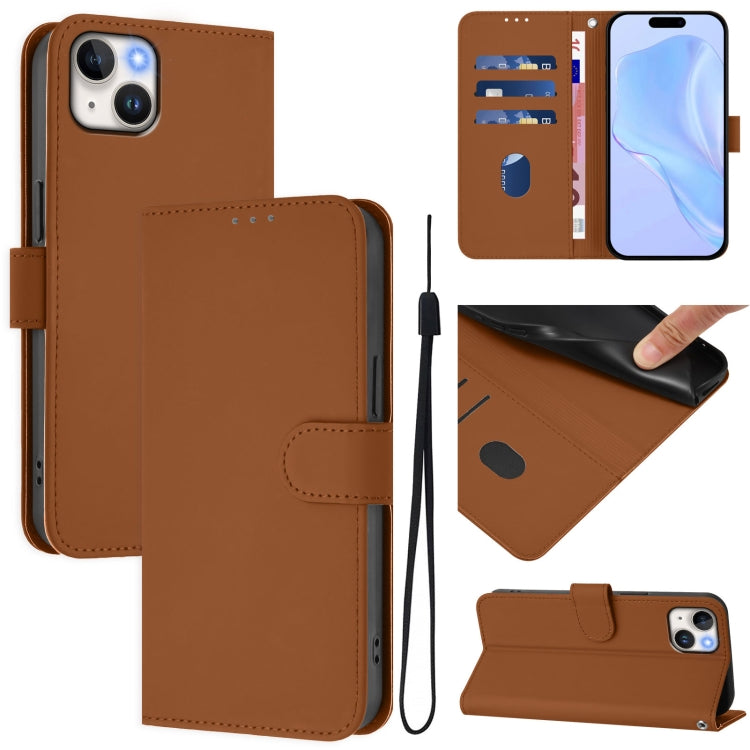 Custodia per telefono in pelle tinta unita effetto pelle con cordino, For iPhone 15 Plus