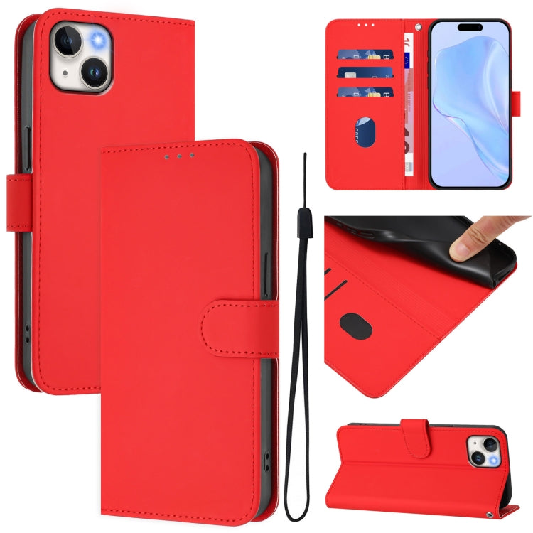 Custodia per telefono in pelle tinta unita effetto pelle con cordino, For iPhone 15 Plus