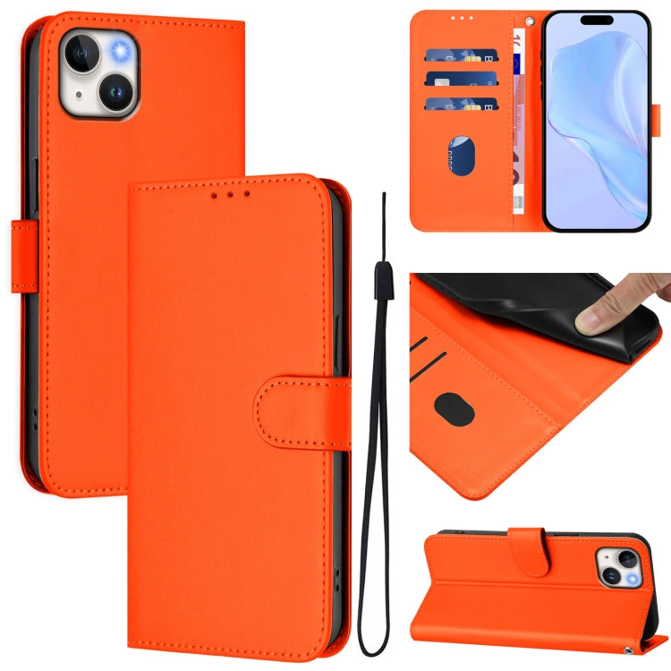 Custodia per telefono in pelle tinta unita effetto pelle con cordino, For iPhone 15 Plus