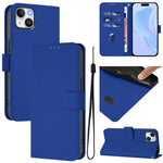 Custodia per telefono in pelle tinta unita effetto pelle con cordino, For iPhone 15 Plus