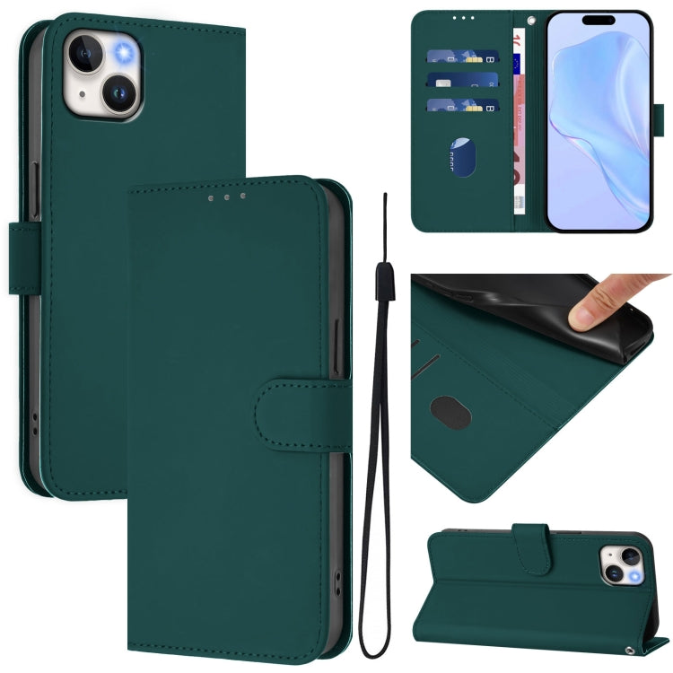 Custodia per telefono in pelle tinta unita effetto pelle con cordino, For iPhone 15 Plus