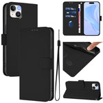 Custodia per telefono in pelle tinta unita effetto pelle con cordino, For iPhone 15 Plus