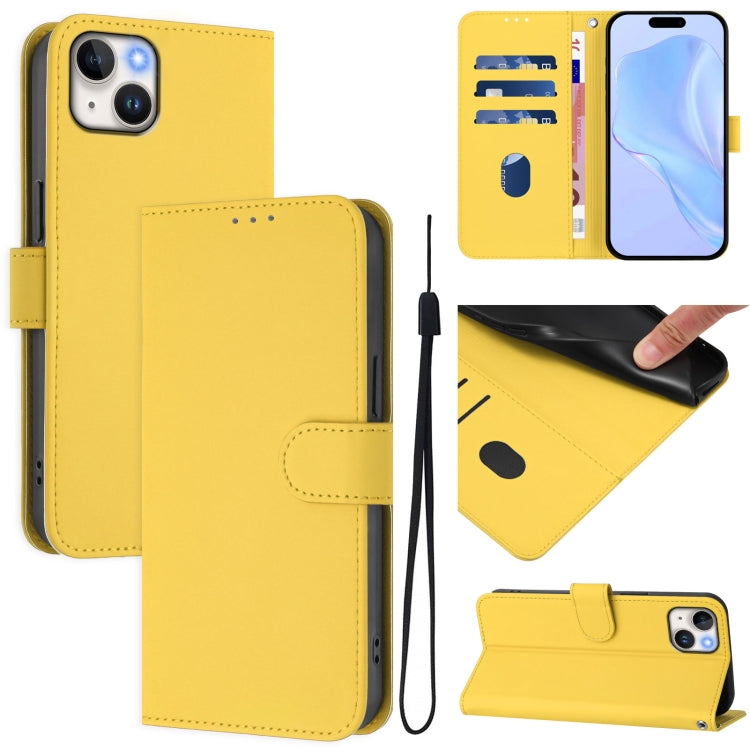 Custodia per telefono in pelle tinta unita effetto pelle con cordino, For iPhone 15 Plus