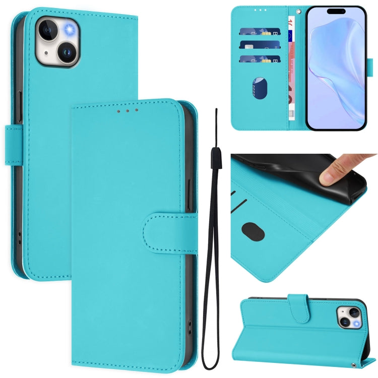 Custodia per telefono in pelle tinta unita effetto pelle con cordino, For iPhone 15 Plus