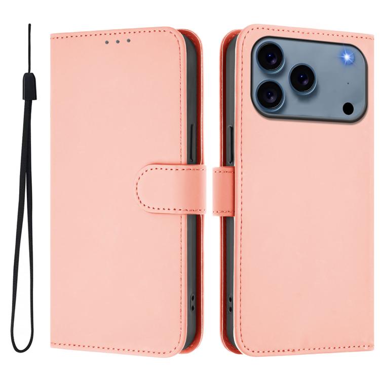 Custodia per telefono in pelle tinta unita effetto pelle con cordino, For iPhone 17 Pro Max