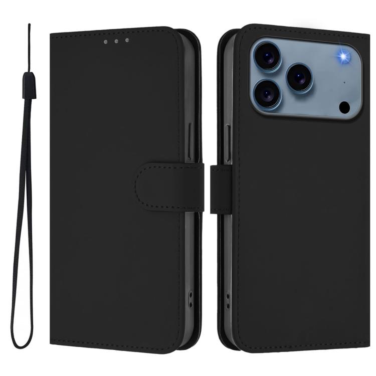 Custodia per telefono in pelle tinta unita effetto pelle con cordino, For iPhone 17 Pro Max