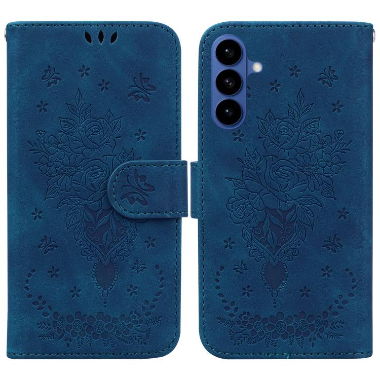 Custodia in pelle goffrata con farfalla e rosa per Samsung Galaxy S26+, S26