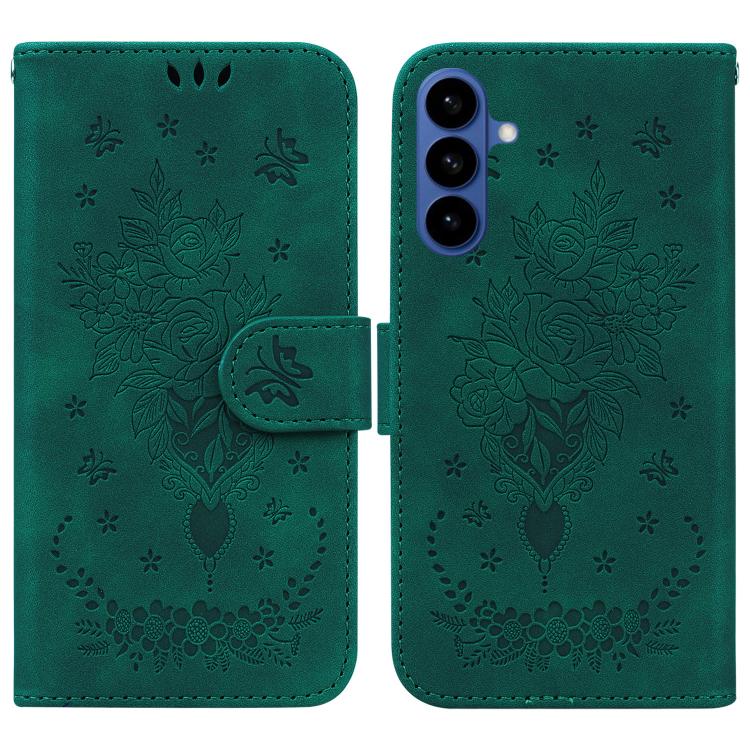 Custodia in pelle goffrata con farfalla e rosa per Samsung Galaxy S26+, S26