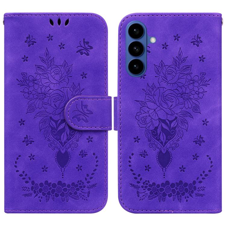Custodia in pelle goffrata con farfalla e rosa per Samsung Galaxy S26+, S26