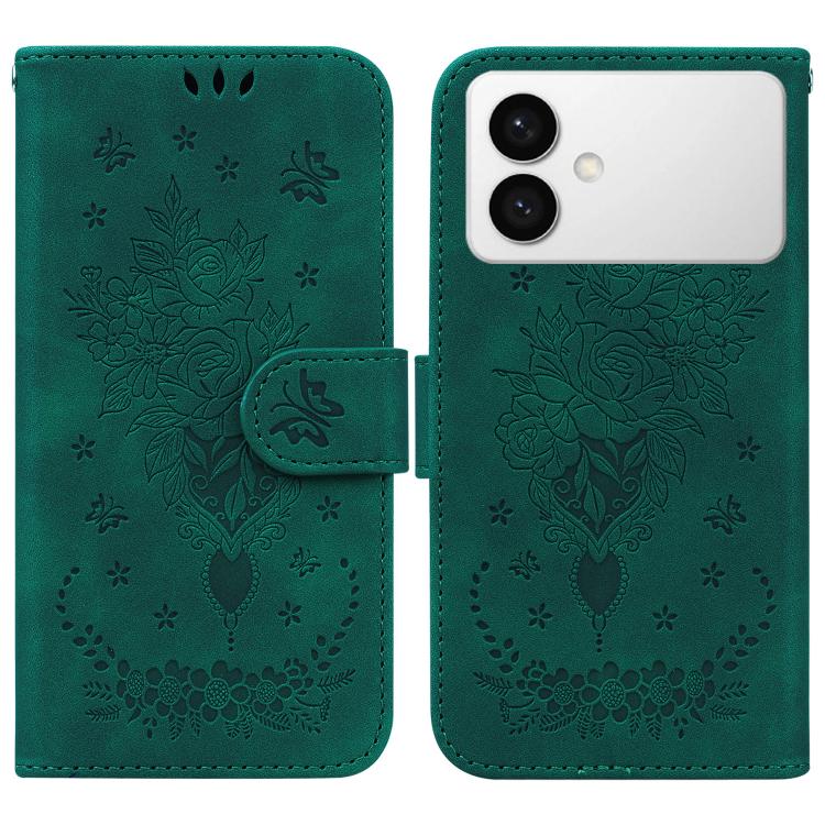 Custodia in pelle goffrata con farfalla e rosa per Samsung Galaxy S26+, S26