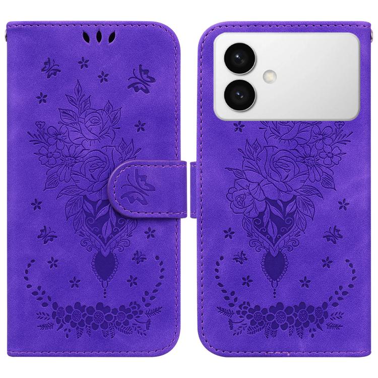 Custodia in pelle goffrata con farfalla e rosa per Samsung Galaxy S26+, S26