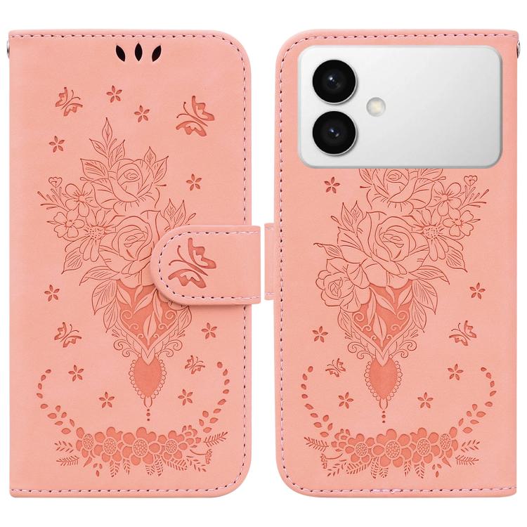 Custodia in pelle goffrata con farfalla e rosa per Samsung Galaxy S26+, S26