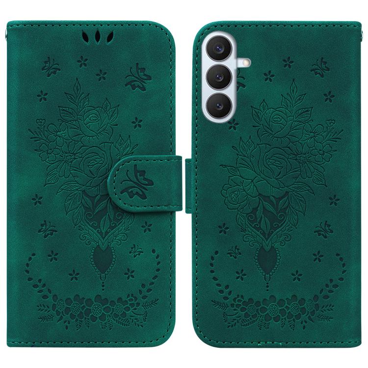 Custodia in pelle goffrata con farfalla e rosa per Samsung Galaxy S26+, S26