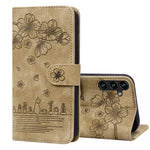 Custodia pelle goffrata con gatto Sakura per Samsung Galaxy S25 Ultra, S24 FE