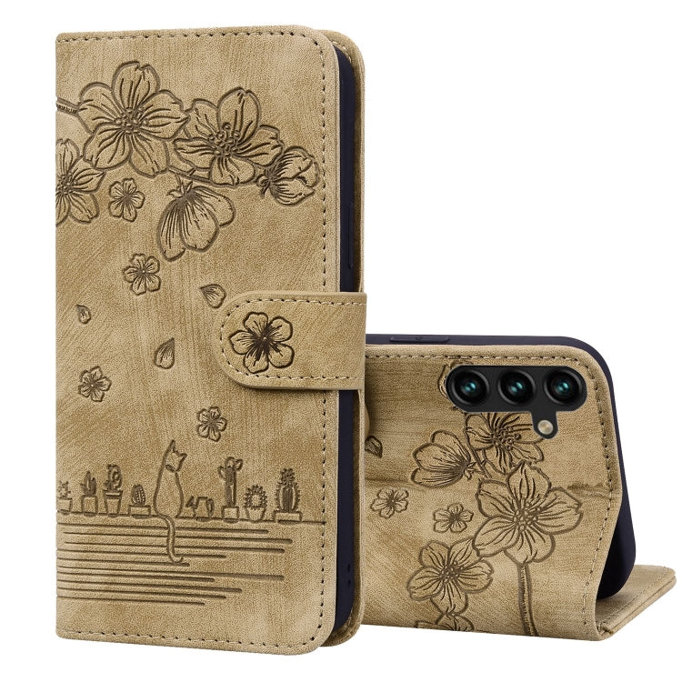 Custodia pelle goffrata con gatto Sakura per Samsung Galaxy S25 Ultra, S24 FE