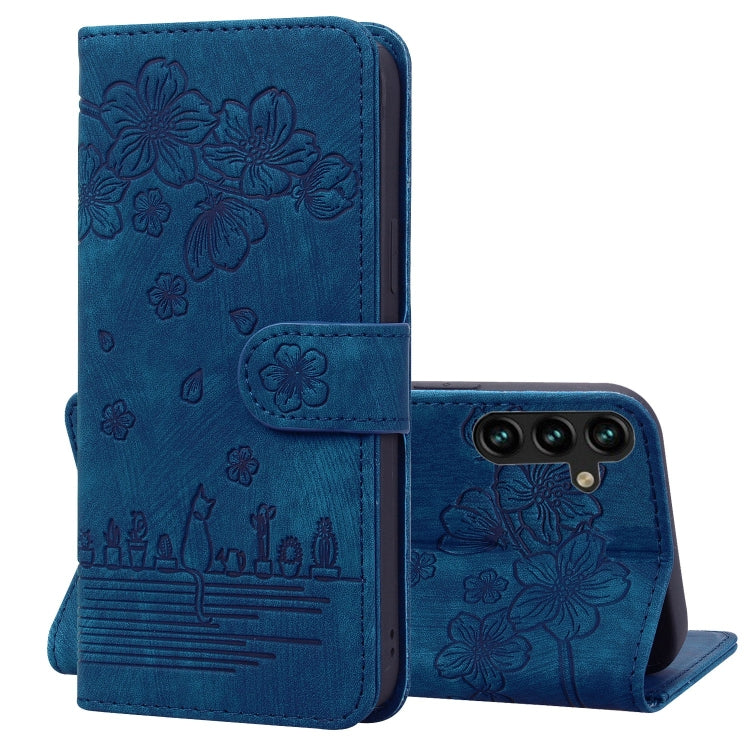 Custodia pelle goffrata con gatto Sakura per Samsung Galaxy S25 Ultra, S24 FE