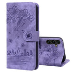 Custodia pelle goffrata con gatto Sakura per Samsung Galaxy S25 Ultra, S24 FE