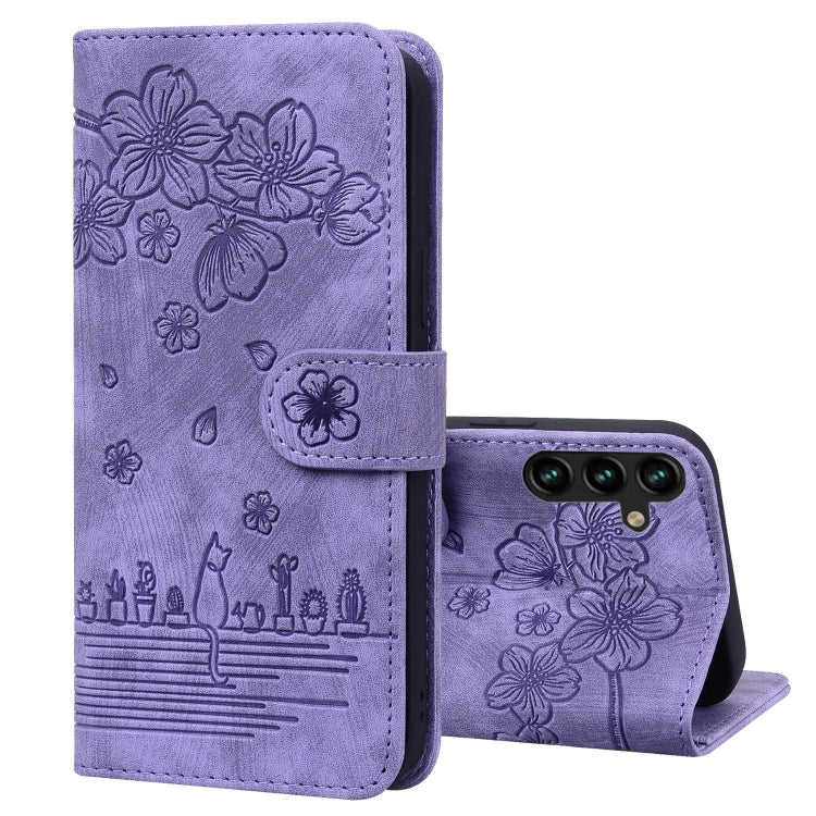 Custodia pelle goffrata con gatto Sakura per Samsung Galaxy S25 Ultra, S24 FE
